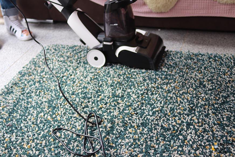 Man sieht, wie ein Teppich abgesaugt wird.